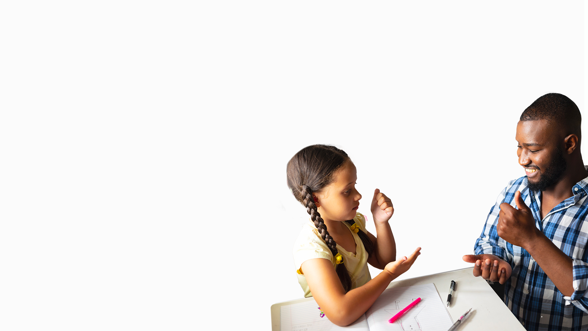 black male caregiver in classroom with student white bg1